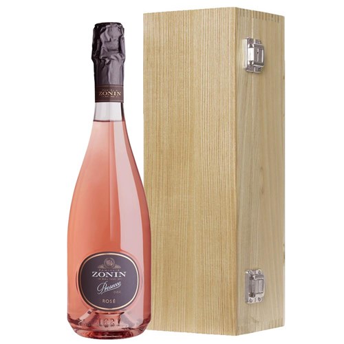 Zonin Rose Prosecco D.O.C 75cl in Luxury Oak Box